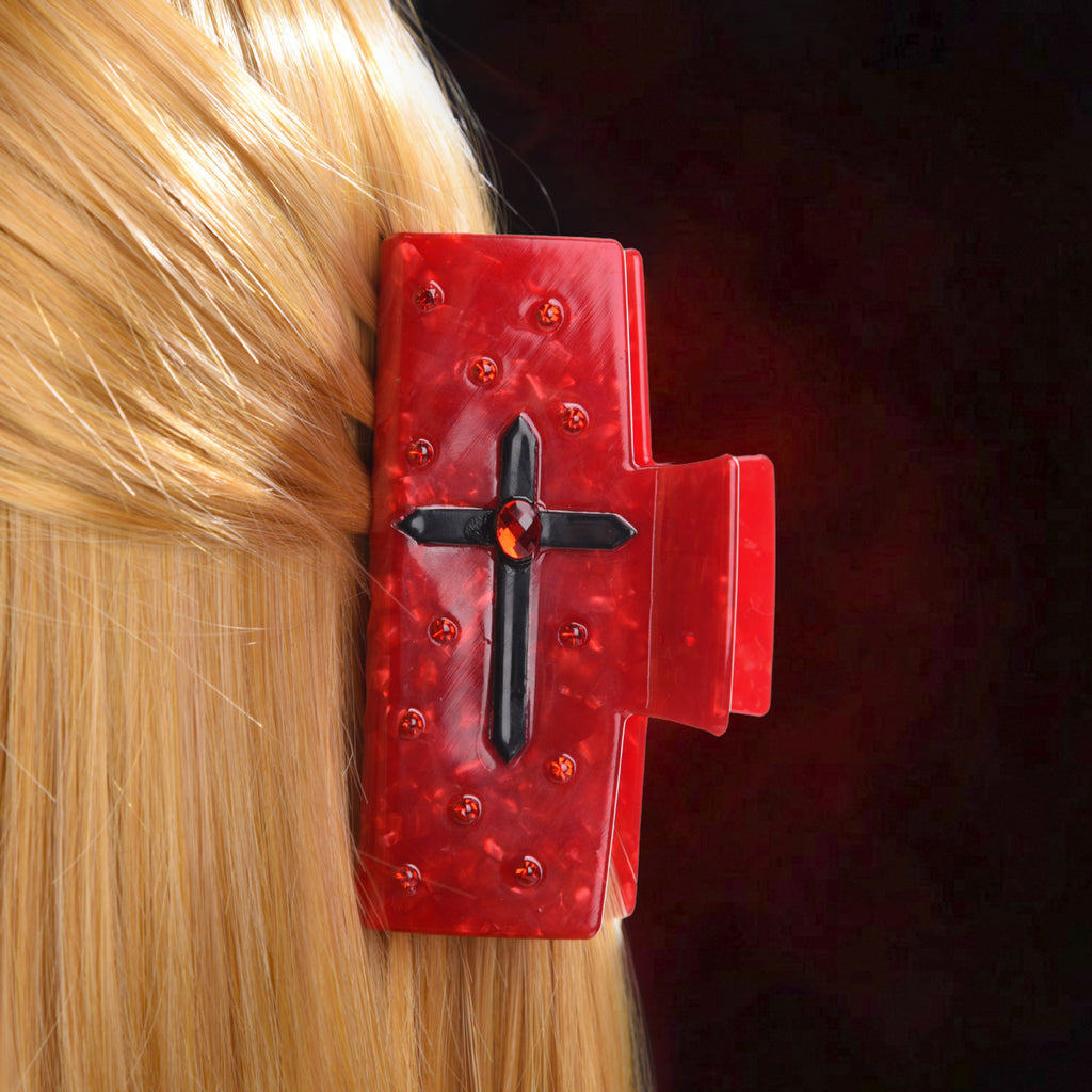 Gothic Rhinestone Halloween Hair Claw Clip - Cross