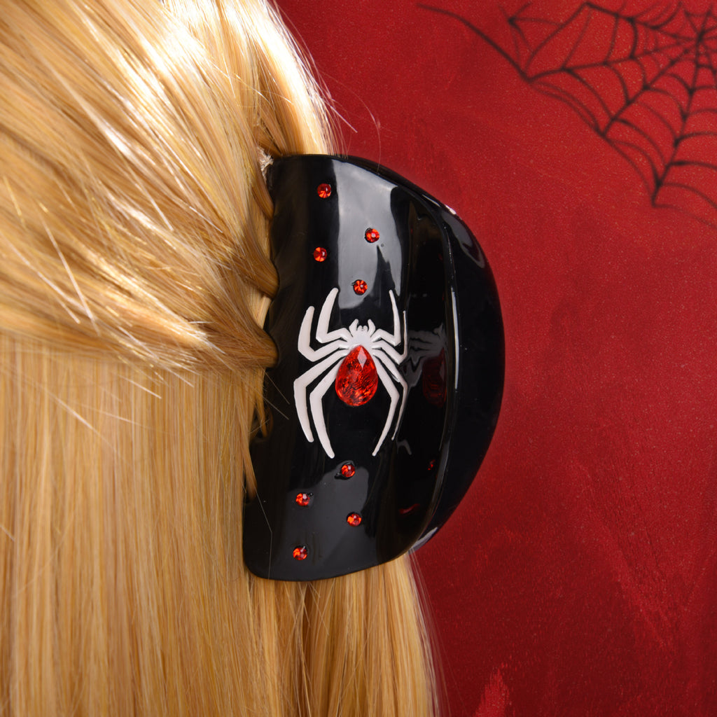 Gothic Rhinestone Halloween Hair Claw Clip - Spider