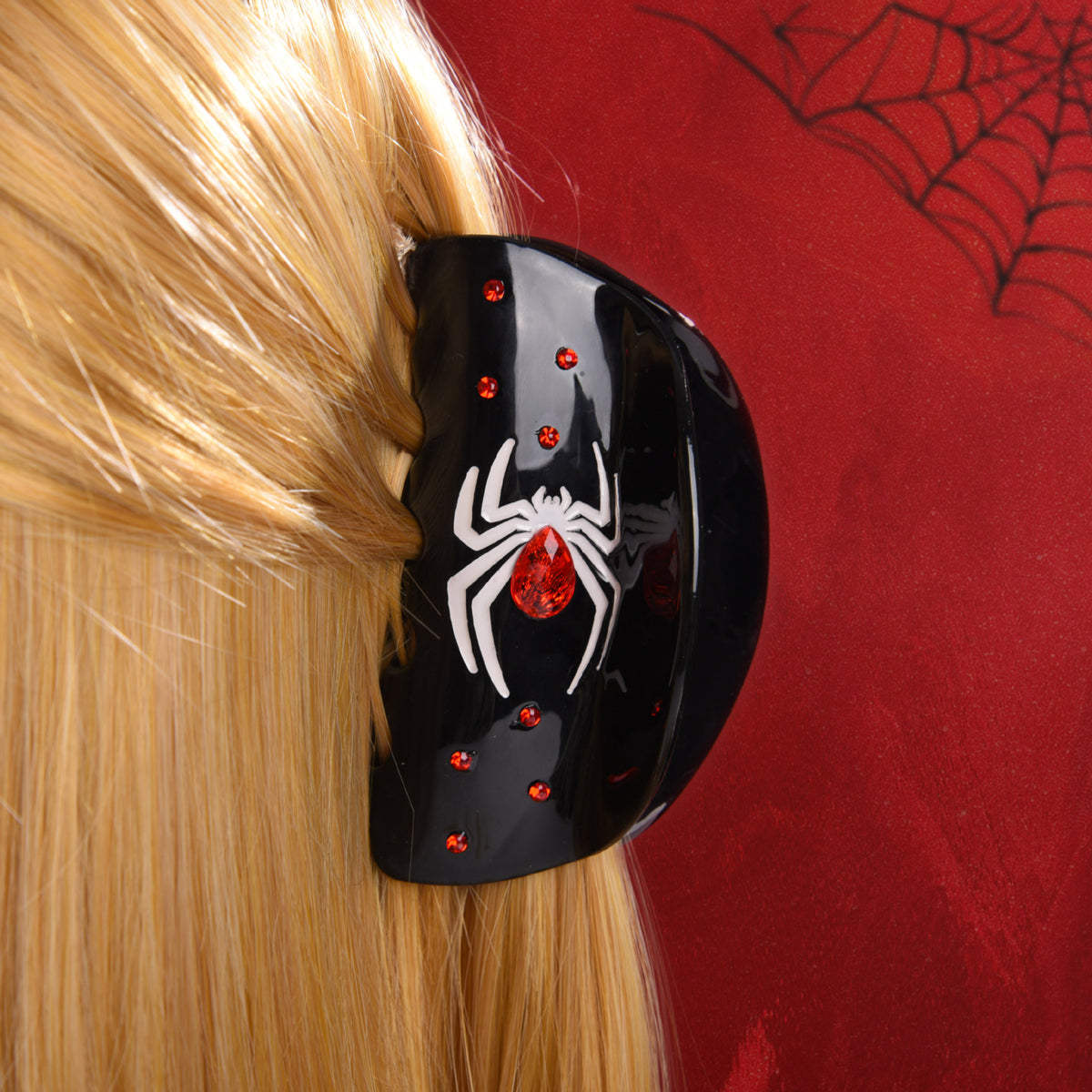 Gothic Rhinestone Halloween Hair Claw Clip - Spider