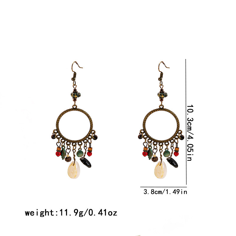 Boho Beaded Hoop Chandelier Earrings - Brown - 2