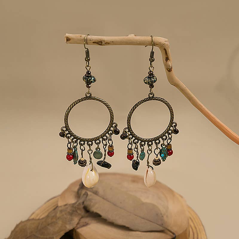 Boho Beaded Hoop Chandelier Earrings