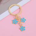 Three Flower Charm Ring Keychain - Blue