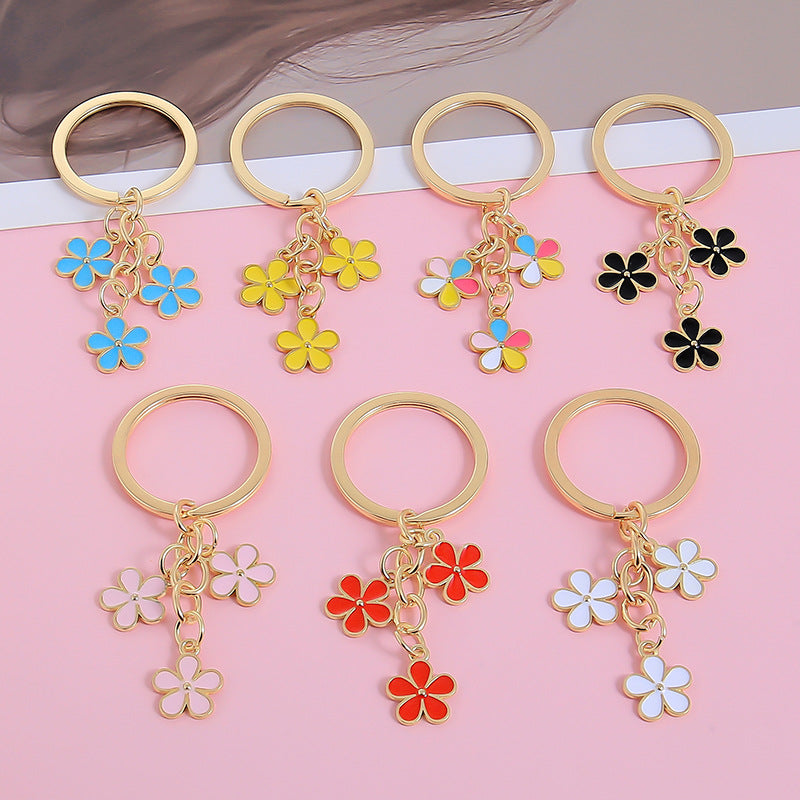 Three Flower Charm Ring Keychain