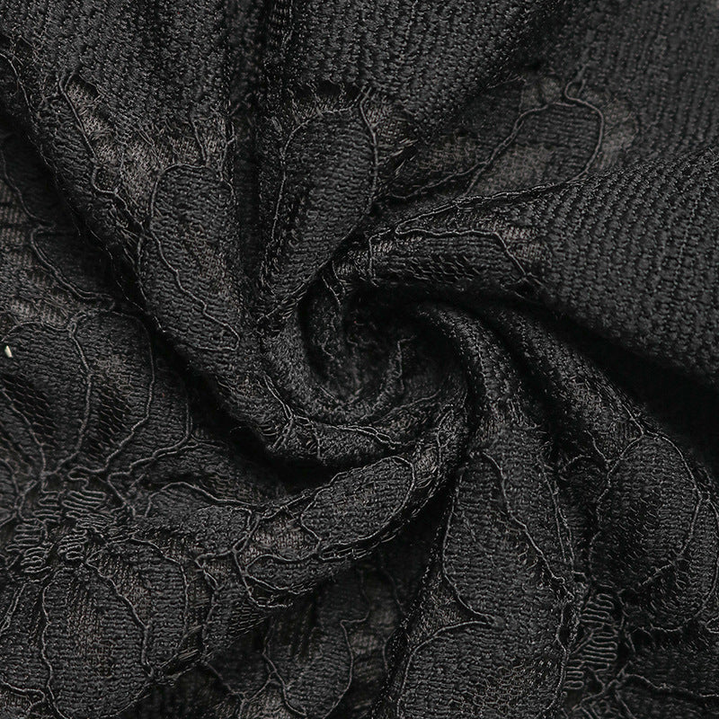 Floral Lace Puff Sleeve Button Top - Black - 6