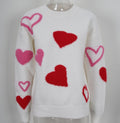 Heart Jacquard Round Neck Knit Sweater - White