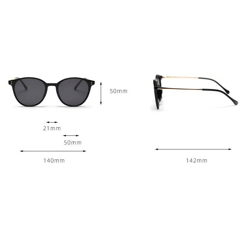 Retro Round Sunglasses With Slim Metal Arms - Black - 1