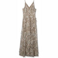 Floral Applique Sheer Mesh Maxi Dress - Khaki
