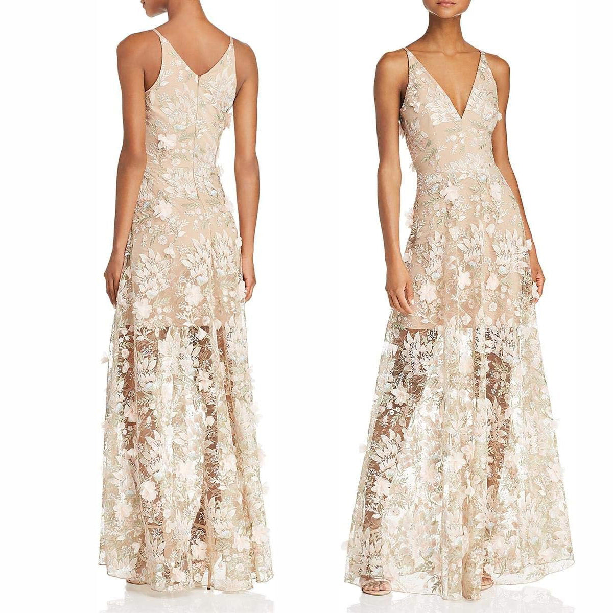 Floral Applique Sheer Mesh Maxi Dress - view 2