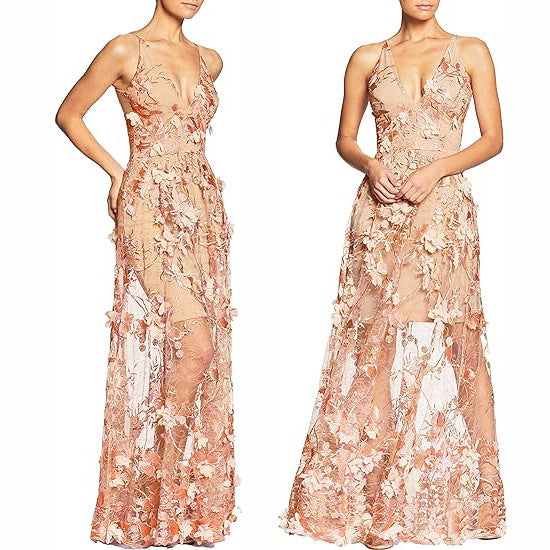 Floral Applique Sheer Mesh Maxi Dress - view 3