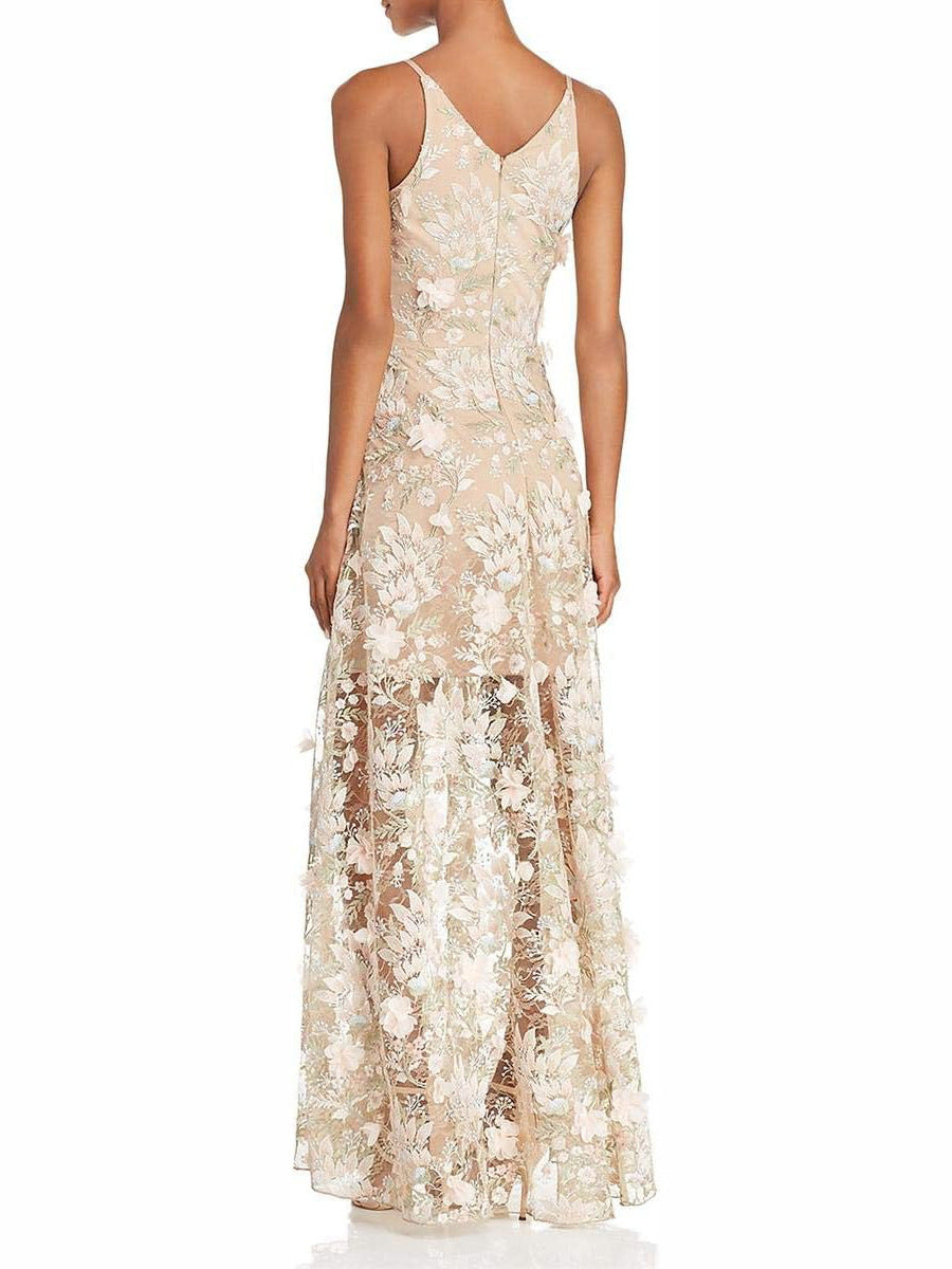 Floral Applique Sheer Mesh Maxi Dress - view 4