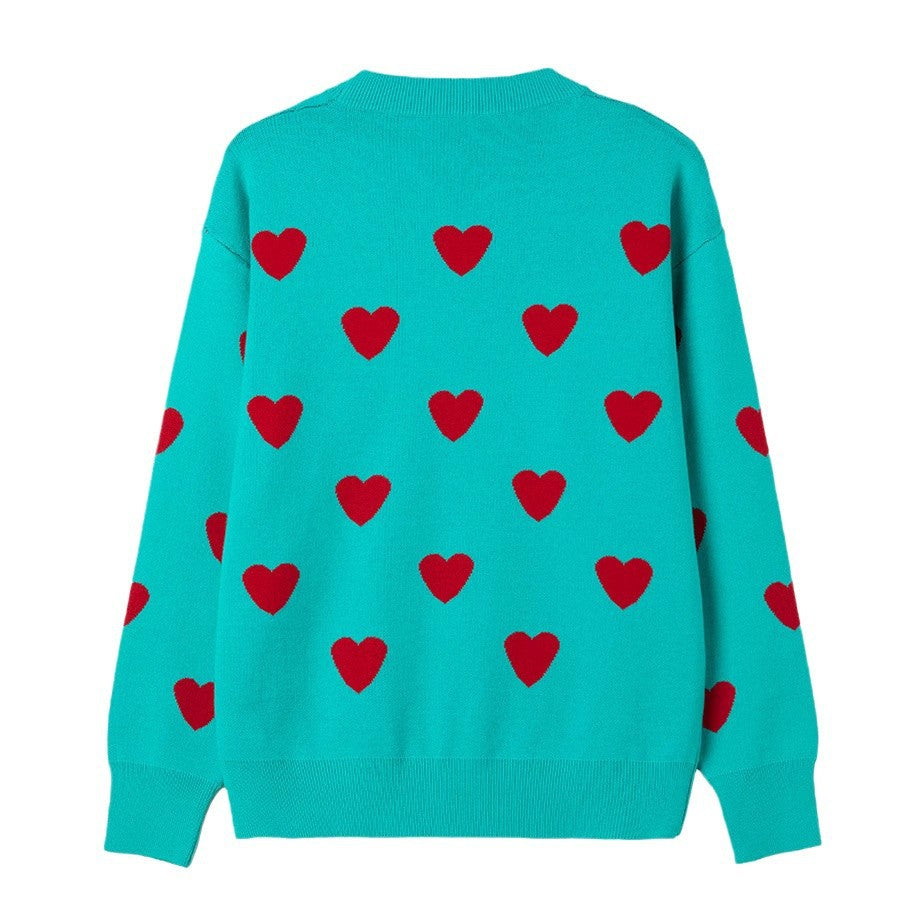 Heart Jacquard Crewneck Knit Pullover Sweater - view 1