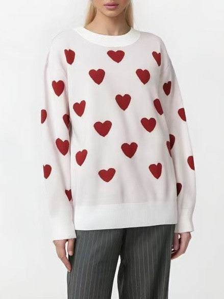 Heart Jacquard Crewneck Knit Pullover Sweater - view 4