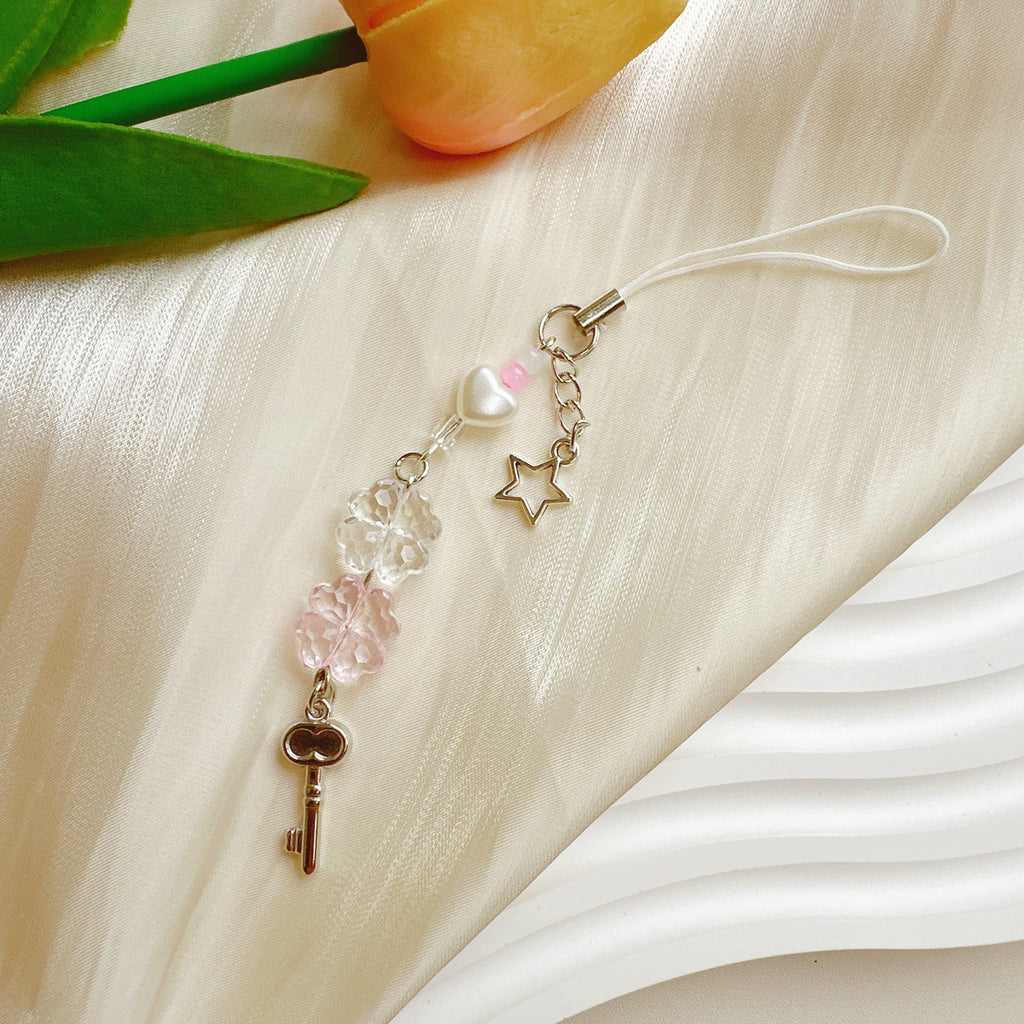 Crystal Bead Lucky Clover Phone Charm - Color_01