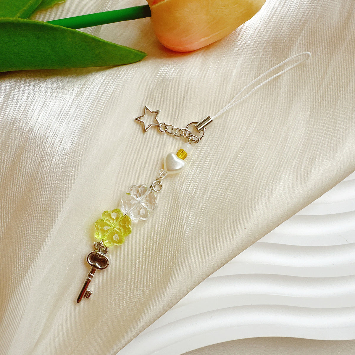 Crystal Bead Lucky Clover Phone Charm - Color_03