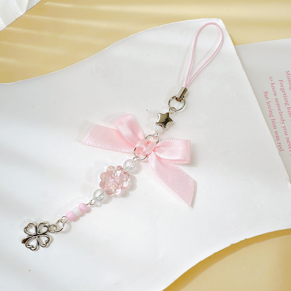 Crystal Bead Lucky Clover Phone Charm - Color_12
