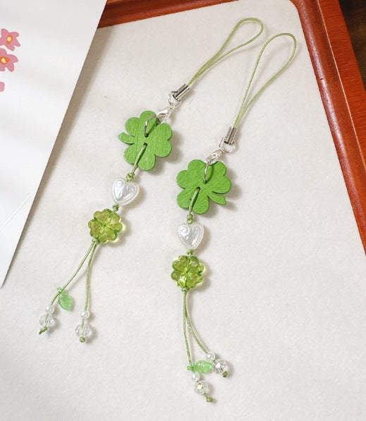 Crystal Bead Lucky Clover Phone Charm - Color_13