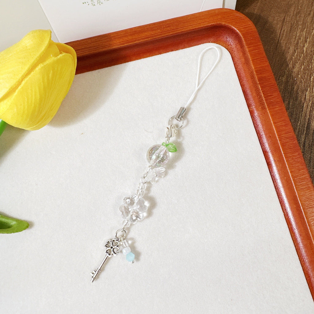 Crystal Bead Lucky Clover Phone Charm - Color_16