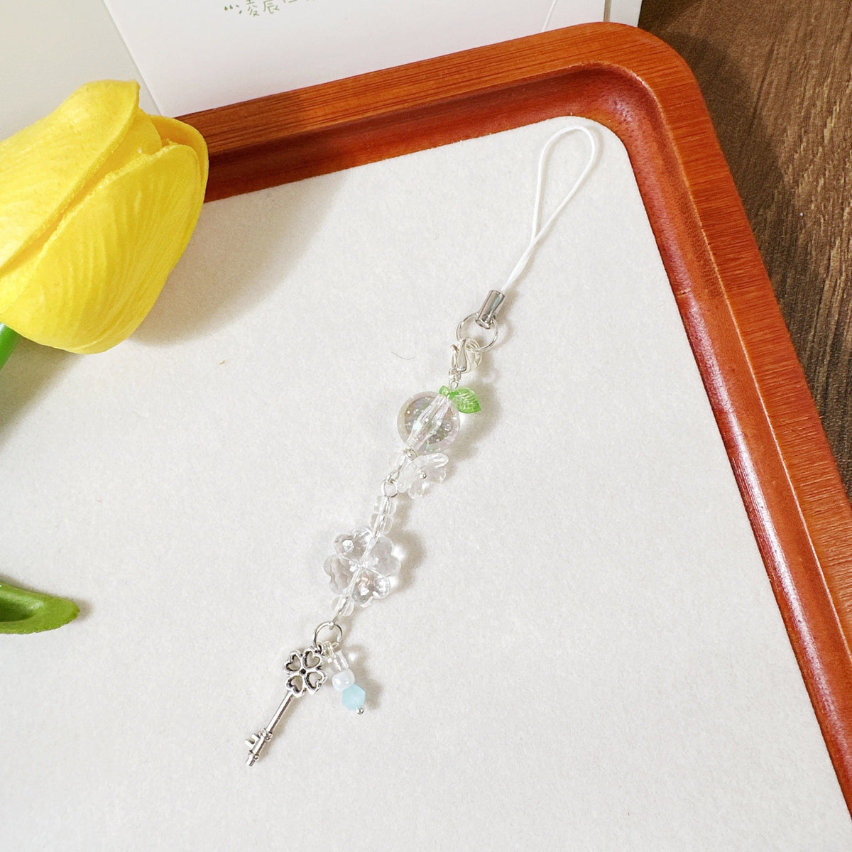 Crystal Bead Lucky Clover Phone Charm - Color_16