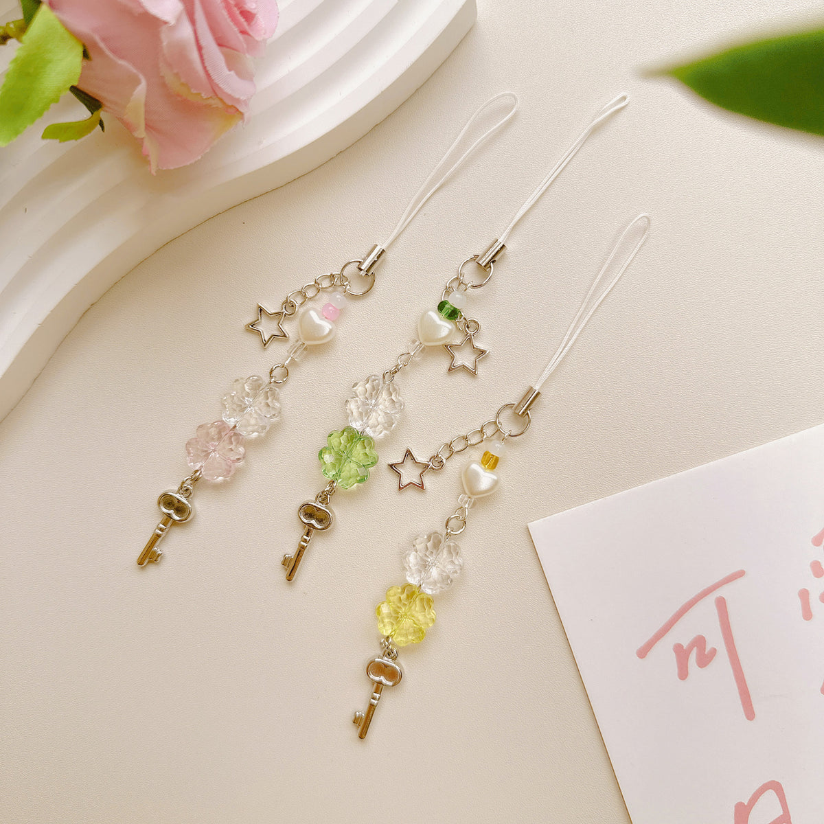 Crystal Bead Lucky Clover Phone Charm - view 1