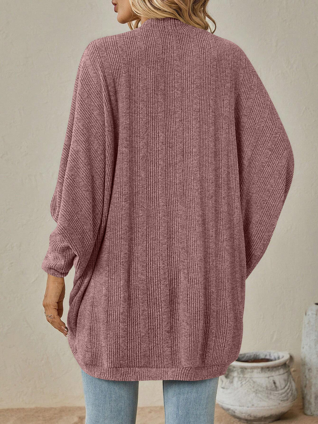 Open Front Longline Dolman Sleeve Cardigan - Pink - 1