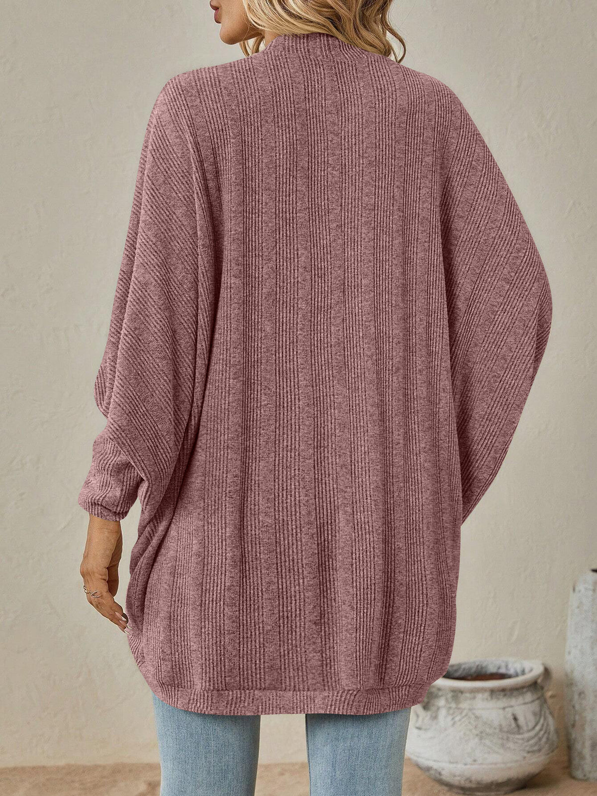 Open Front Longline Dolman Sleeve Cardigan - Pink - 1