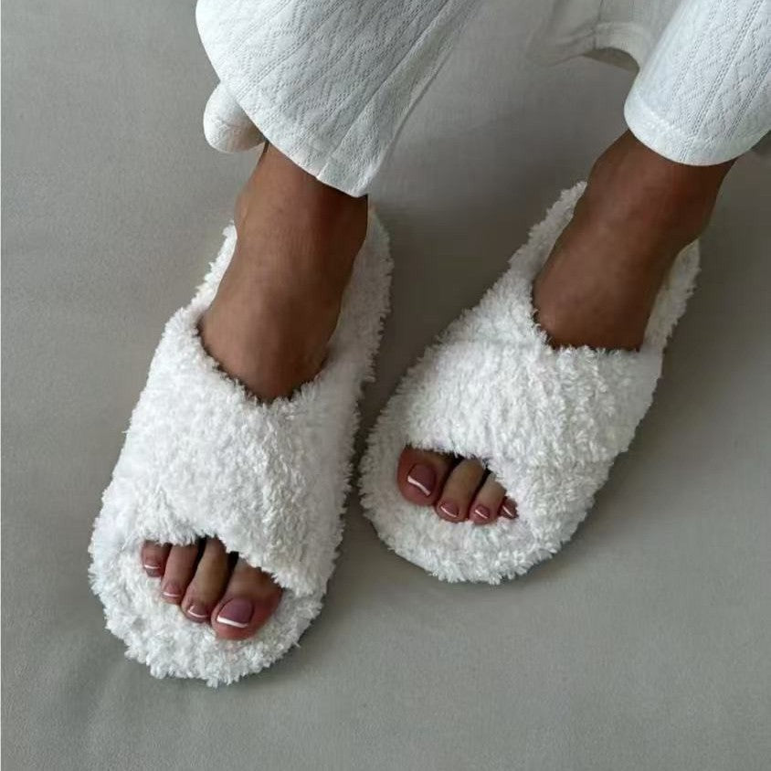 Curly Teddy Fleece Open Toe Slide Slippers