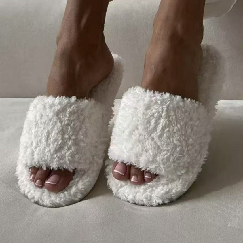Curly Teddy Fleece Open Toe Slide Slippers