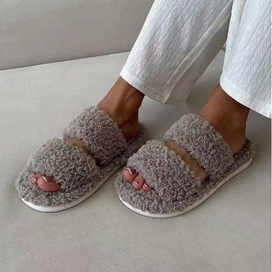 Curly Teddy Fleece Open Toe Slide Slippers