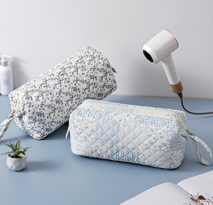 Quilted Hair Tool Pouch With Wrist Strap - Blue