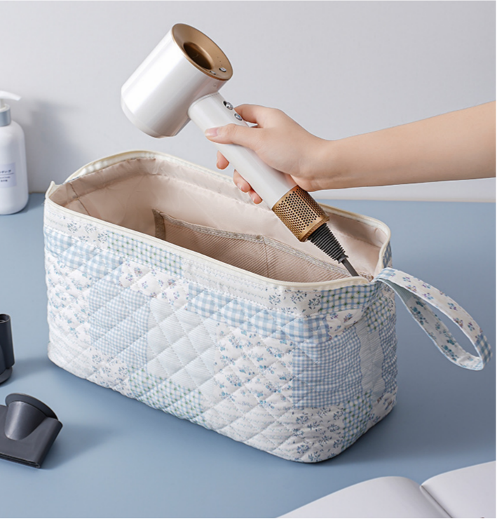 Quilted Hair Tool Pouch With Wrist Strap - Blue - 4