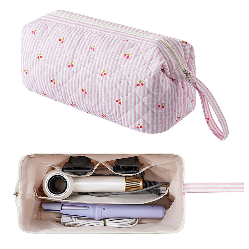Quilted Hair Tool Pouch With Wrist Strap - Cherry