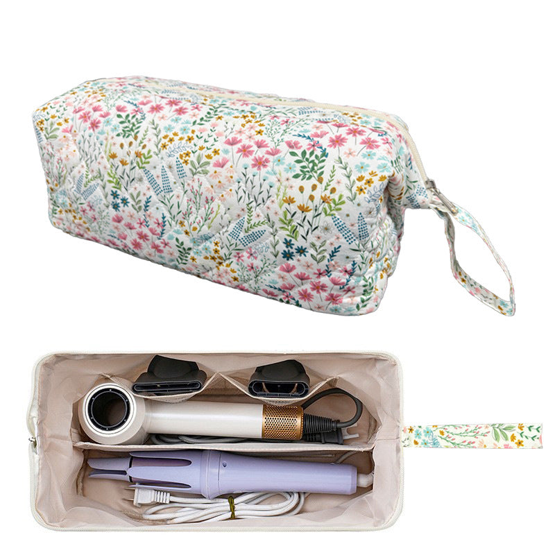 Quilted Hair Tool Pouch With Wrist Strap - Flowers