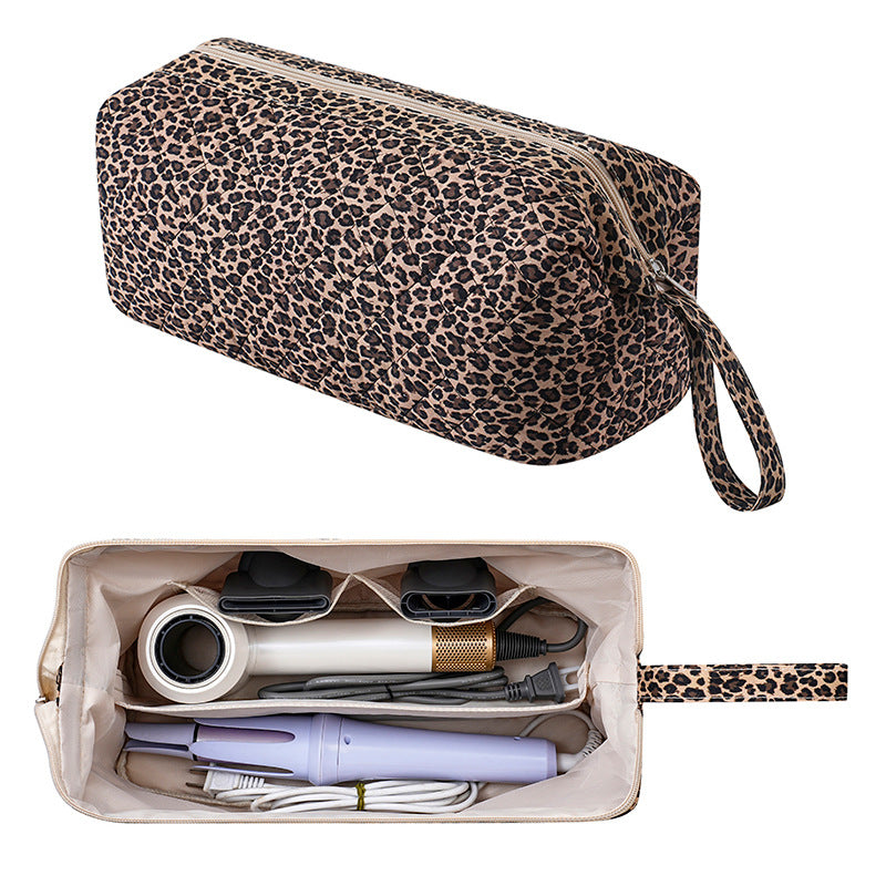 Quilted Hair Tool Pouch With Wrist Strap - Leopard
