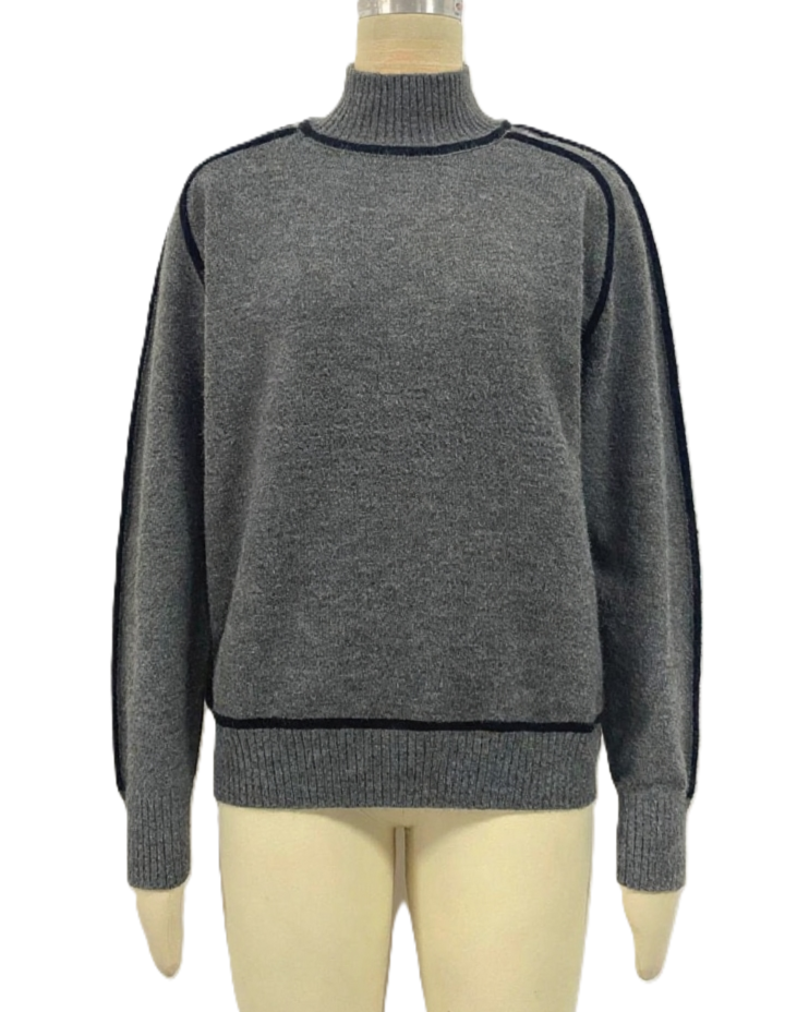 Contrast Piping Turtleneck Knit Sweater - DarkGray