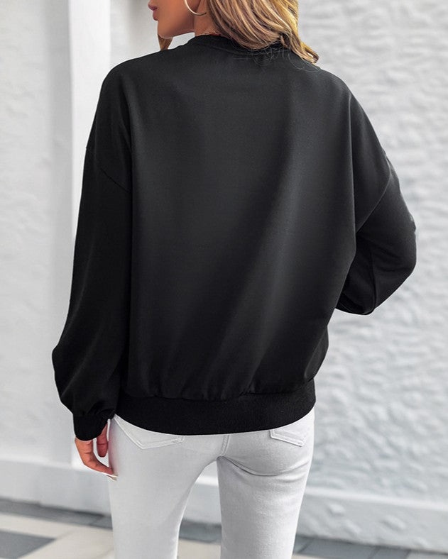 Scattered Heart Print Balloon Sleeve Sweatshirt - Black - 3