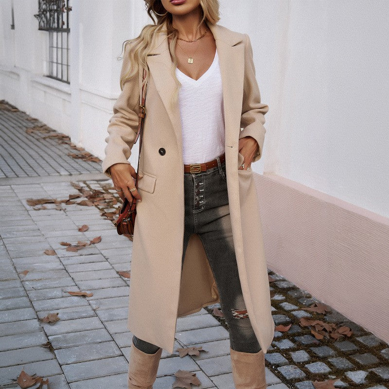 Two Button Notched Lapel Wool Blend Longline Coat