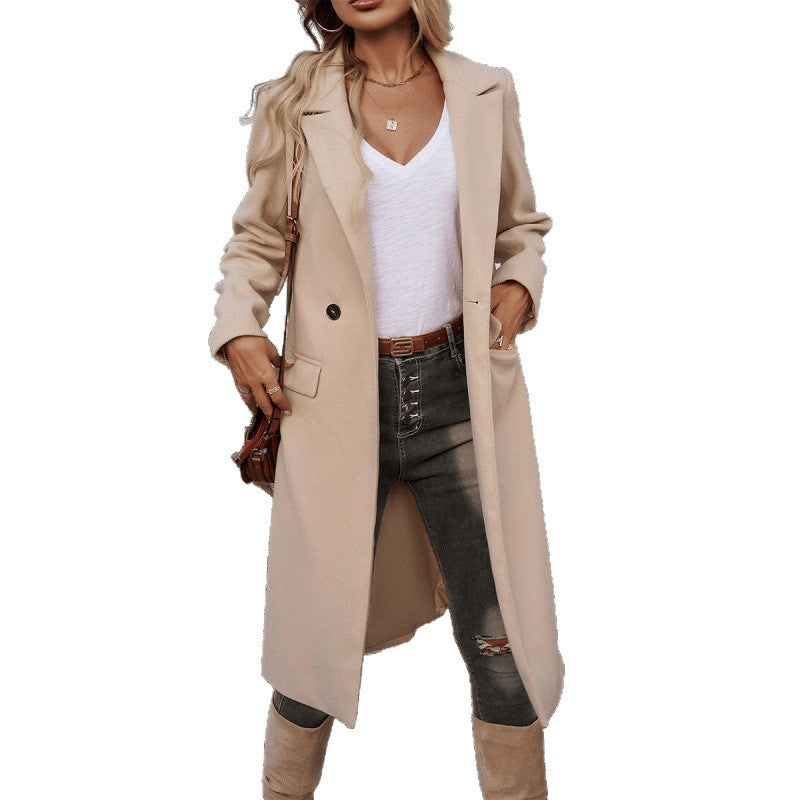 Two Button Notched Lapel Wool Blend Longline Coat