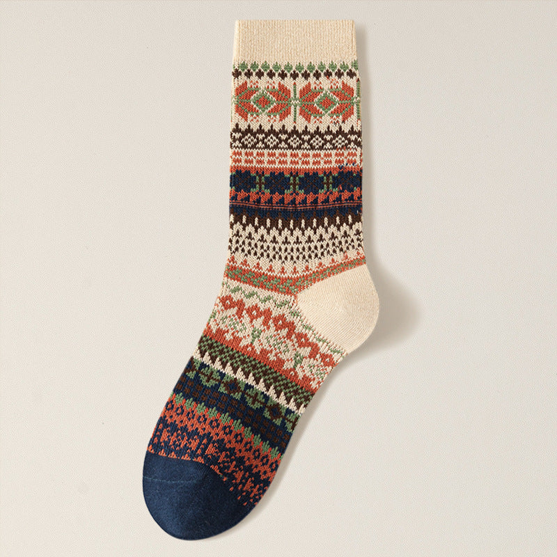 Nordic Fair Isle Pattern Wool Blend Socks - Apricot