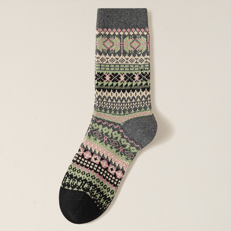 Nordic Fair Isle Pattern Wool Blend Socks - Grey