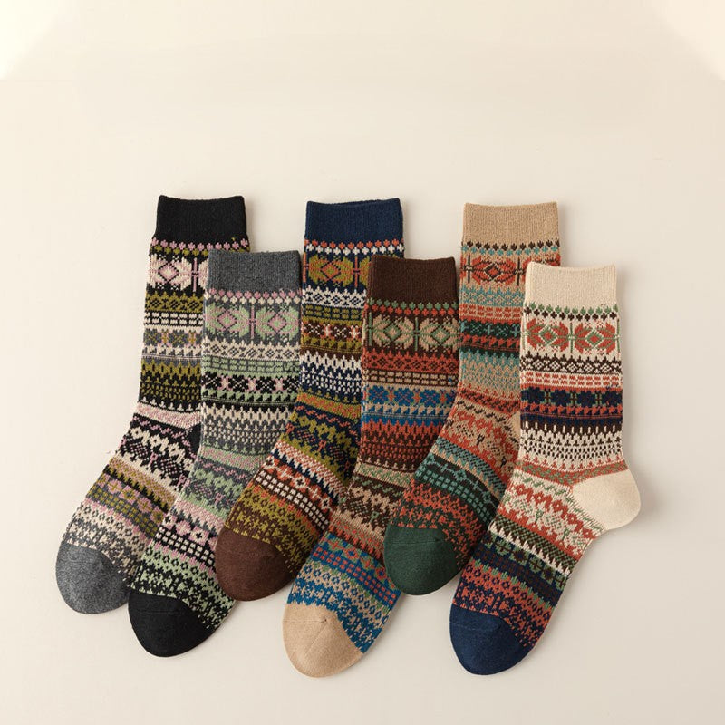 Nordic Fair Isle Pattern Wool Blend Socks