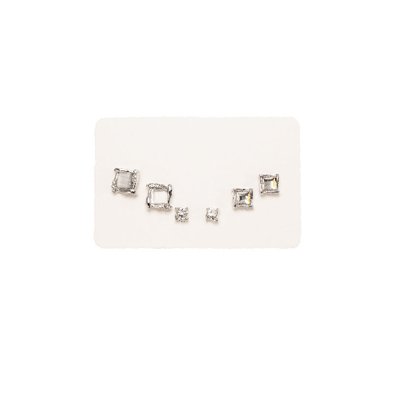 Square Crystal Stud Earring Set - Silvery