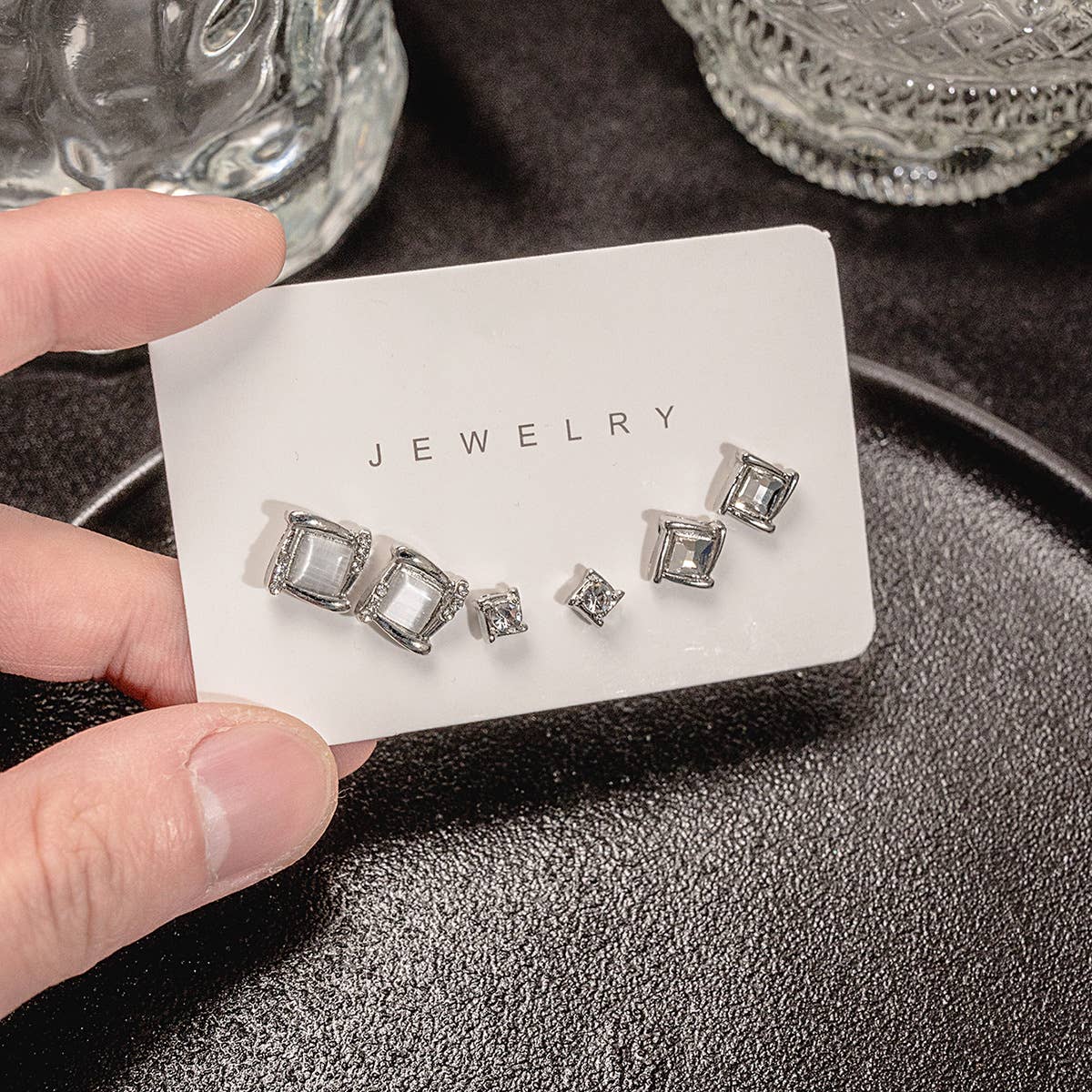 Square Crystal Stud Earring Set