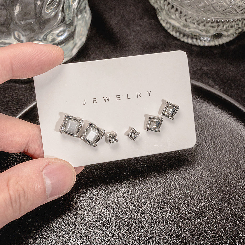 Square Crystal Stud Earring Set - view 1