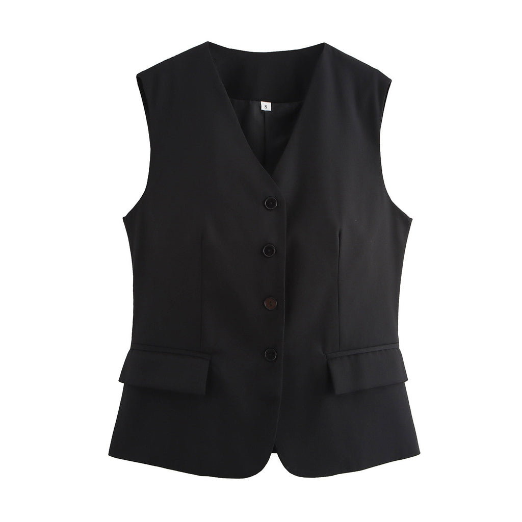 Tie Back Tailored V Neck Waistcoat - Black