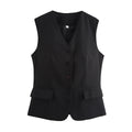 Tie Back Tailored V Neck Waistcoat - Black