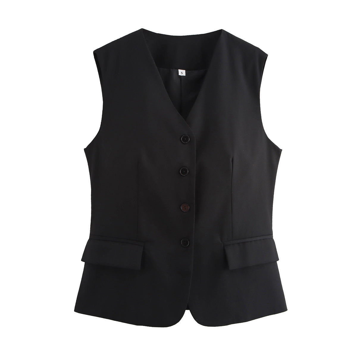 Tie Back Tailored V Neck Waistcoat - Black