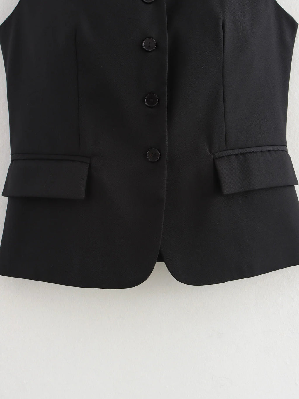 Tie Back Tailored V Neck Waistcoat - Black - 5