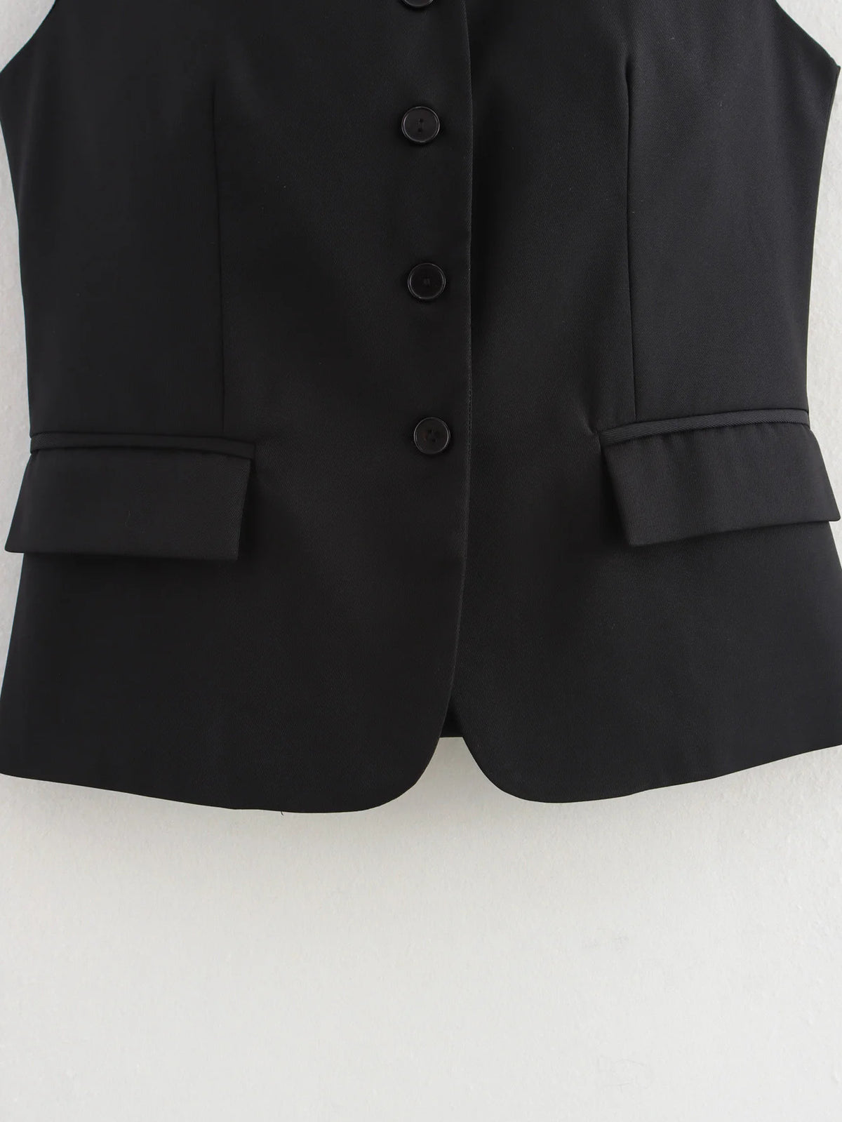 Tie Back Tailored V Neck Waistcoat - Black - 5