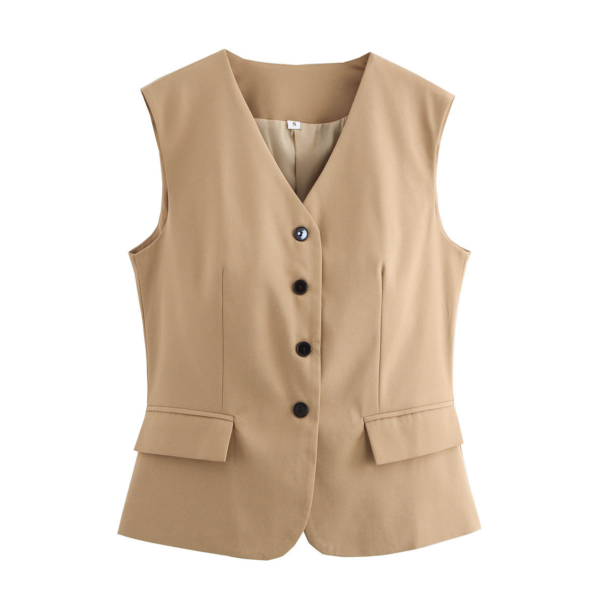Tie Back Tailored V Neck Waistcoat - Khaki - 1