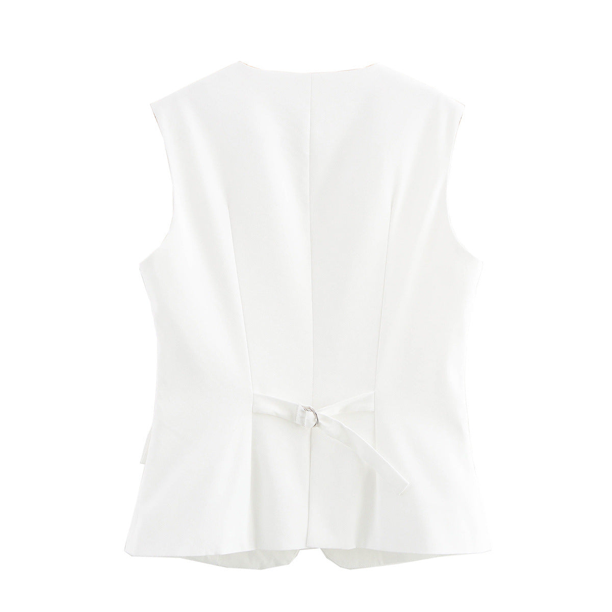 Tie Back Tailored V Neck Waistcoat - White - 1